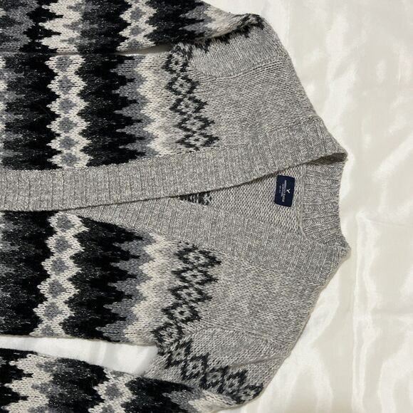 American Eagle Fair Isles Gray Print  Open front Cardigan Sweater Duster Women - Picture 8 of 12